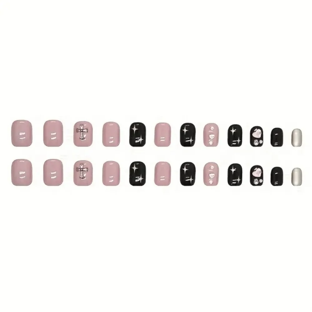 3D Cross Rhinestone Hearts Press On Nails
